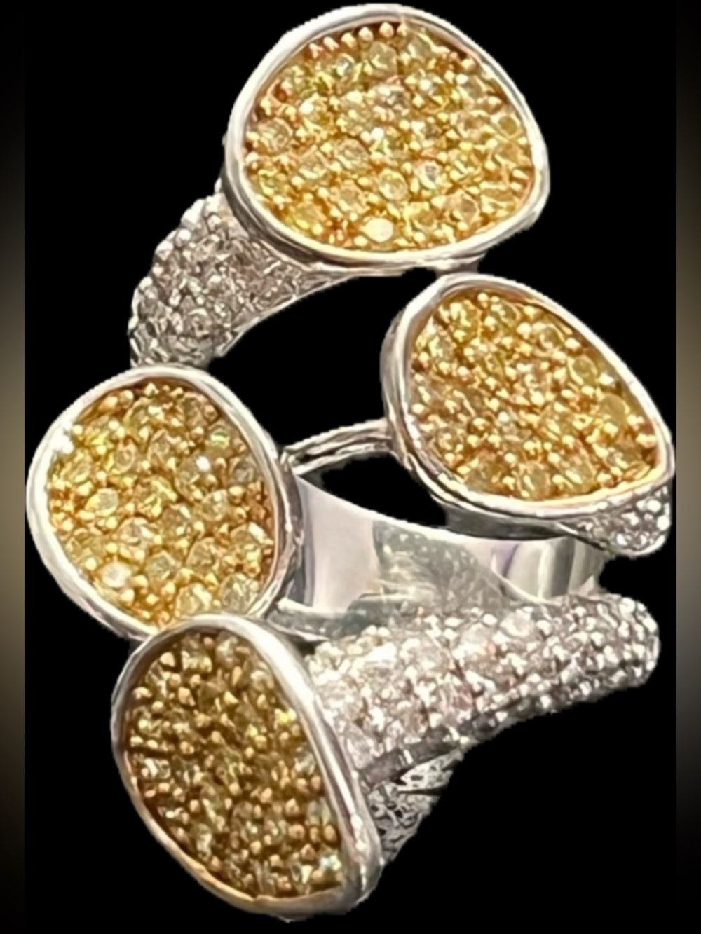 Canary Micro Pave Set Cz Diamond gold silver  statement Cocktail Floral Ring HSN